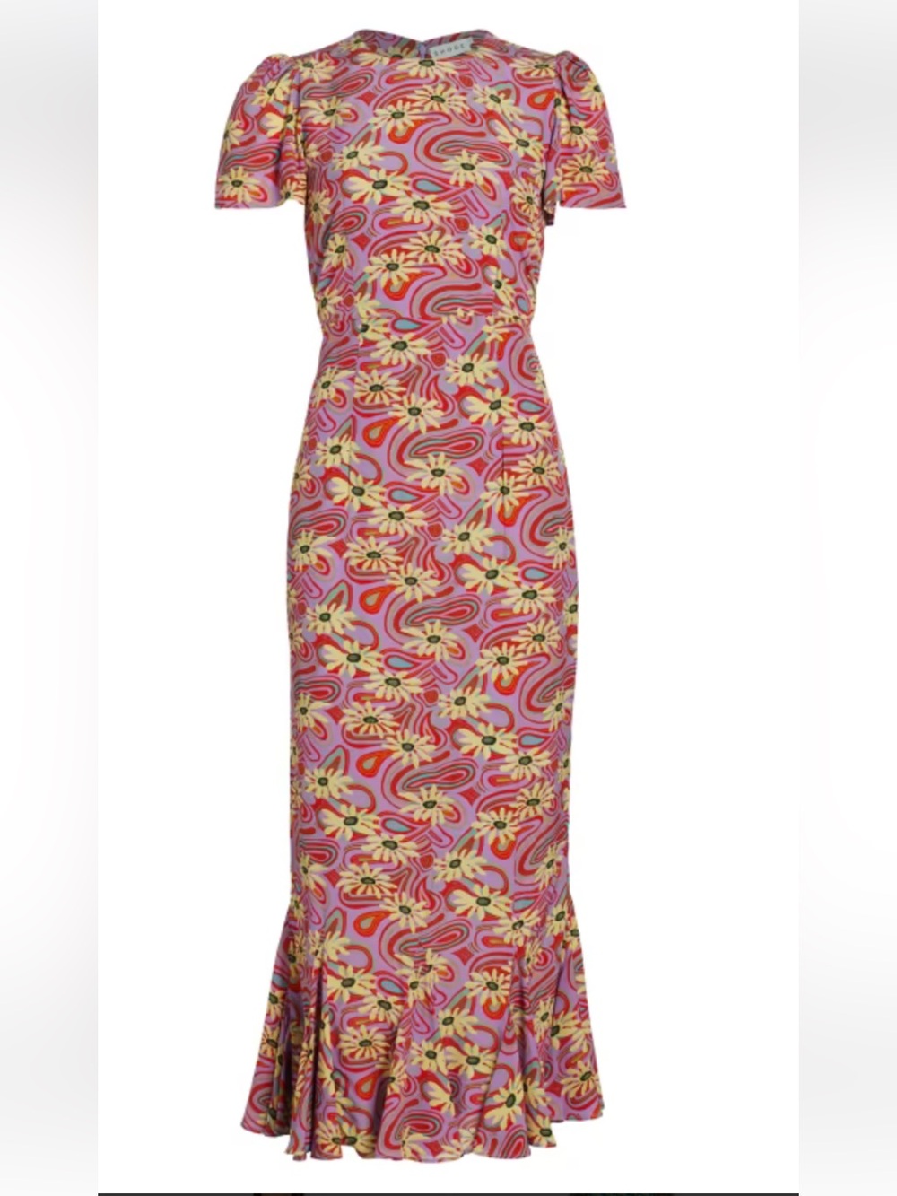 RHODE Lulani Midi Dress Floral Pink Midi Dress with Flutter Hem - Picture 2 of 11